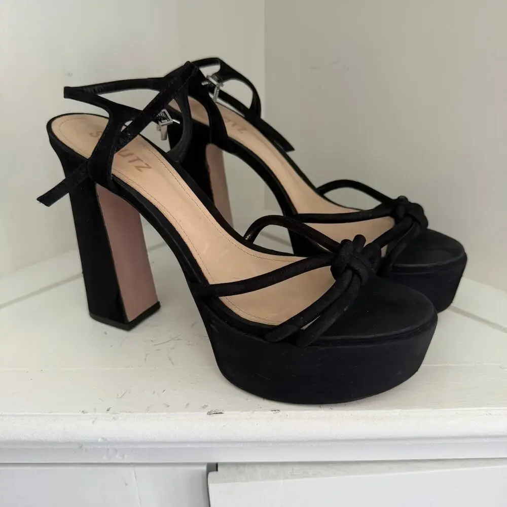 Schutz black strappy platform heels